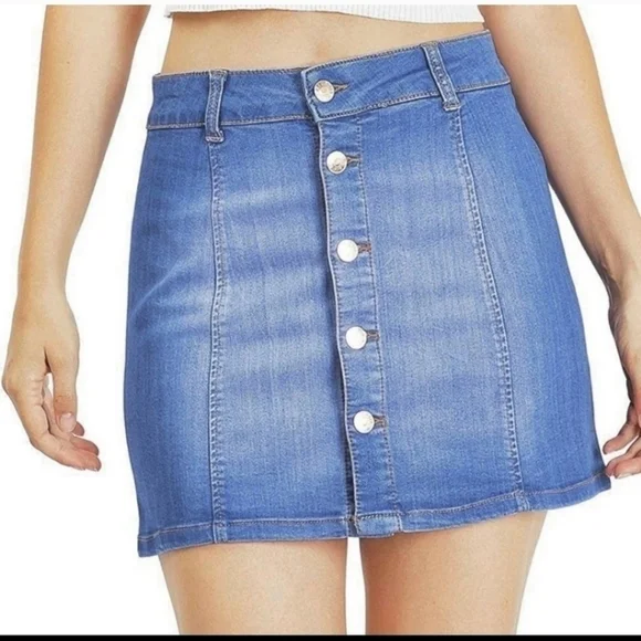 CELEBRITY PINK Dark Wash Mini Button Down Denim Skirt - Picture 2 of 11